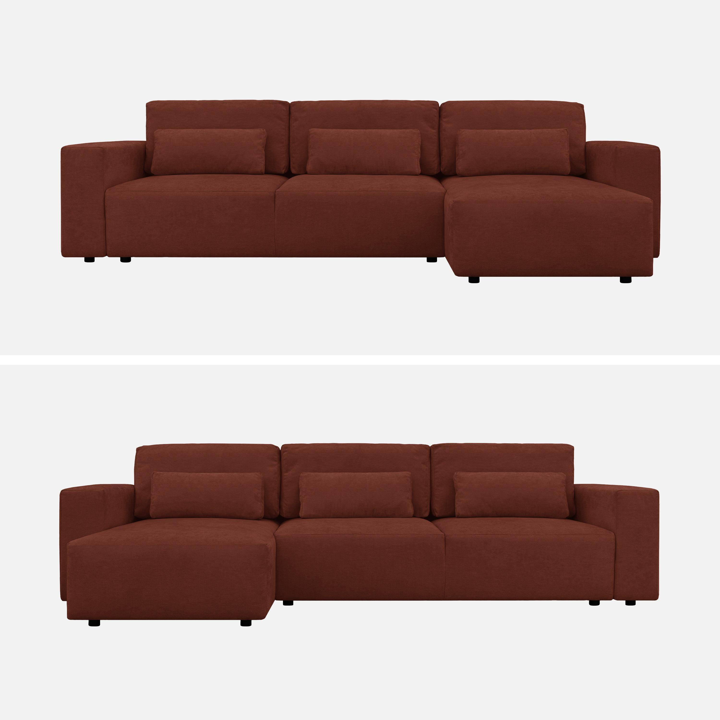 Canapé d'angle convertible réversible 3 places tissu chenille avec coffre de rangement brique - Theo Photo2