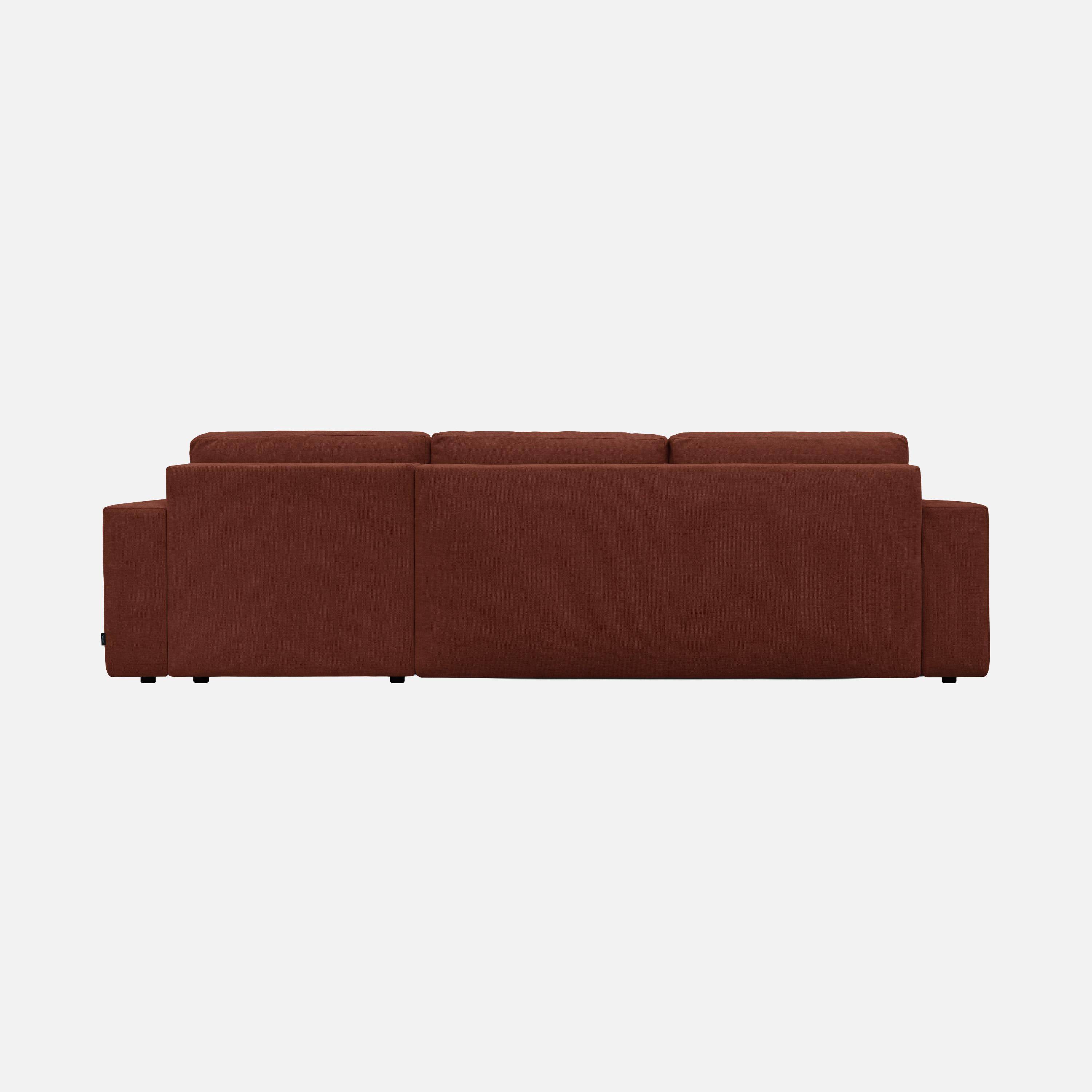 Canapé d'angle convertible réversible 3 places tissu chenille avec coffre de rangement brique - Theo Photo4