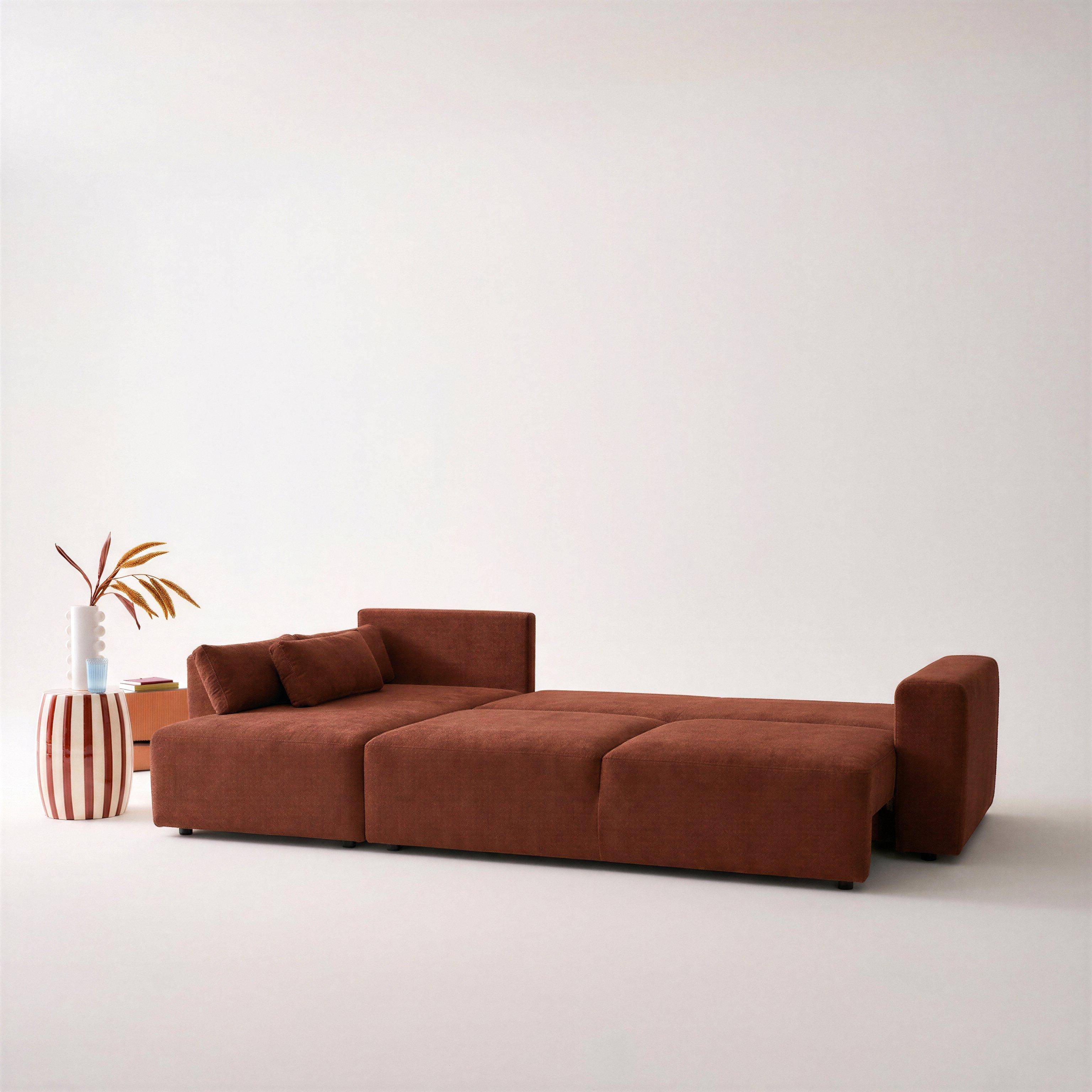 3-zits hoekbank omkeerbare hoek, slaapbank van chenille stof met opbergruimte baksteen - Theo Photo3