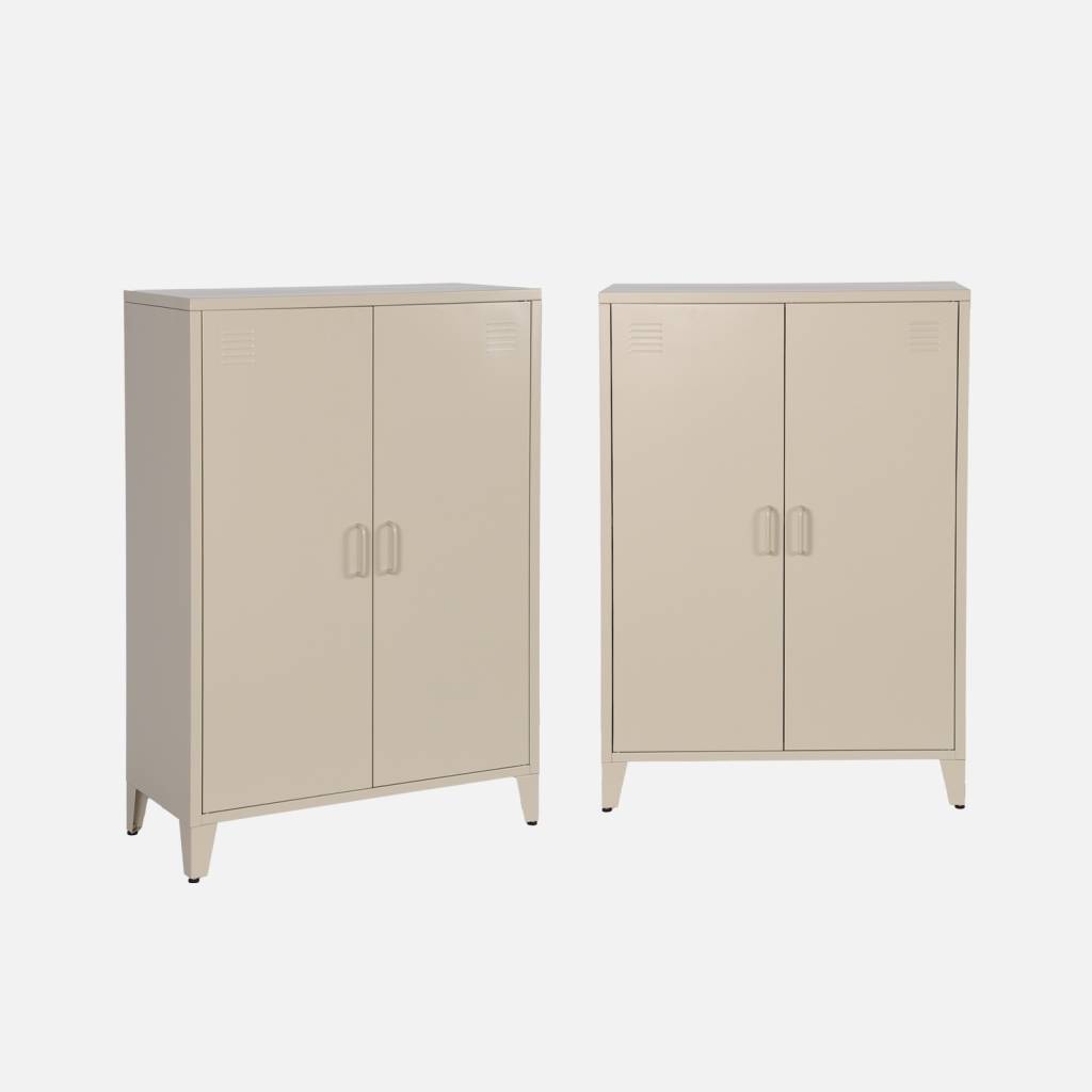 Cómoda/armario de metal de 2 puertas, set de 2, Beige