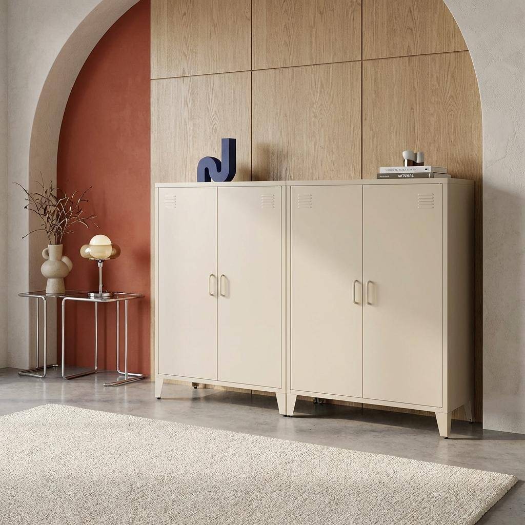 Cómoda/armario de metal de 2 puertas, set de 2, Soho, Beige, 75x33x110 cm Photo1