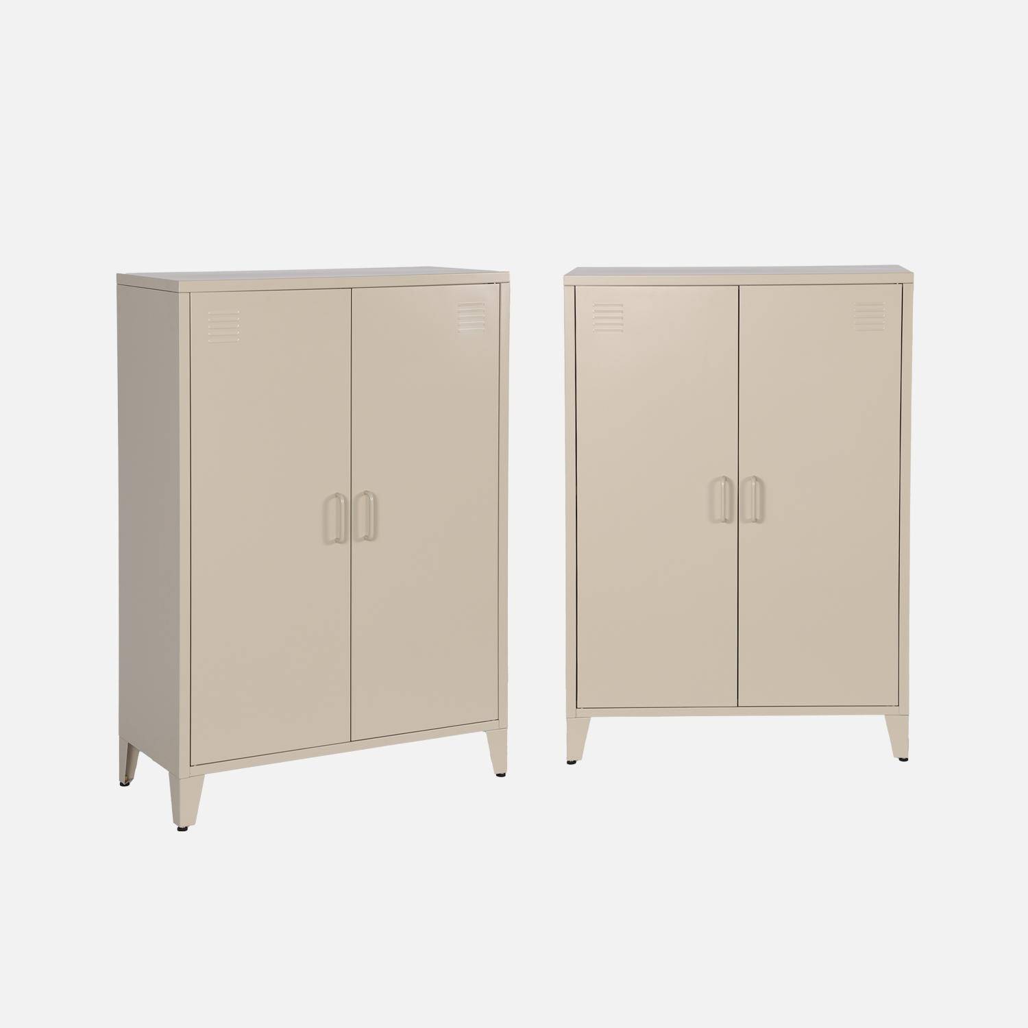 Cómoda/armario de metal de 2 puertas, set de 2, Soho, Beige, 75x33x110 cm Photo2