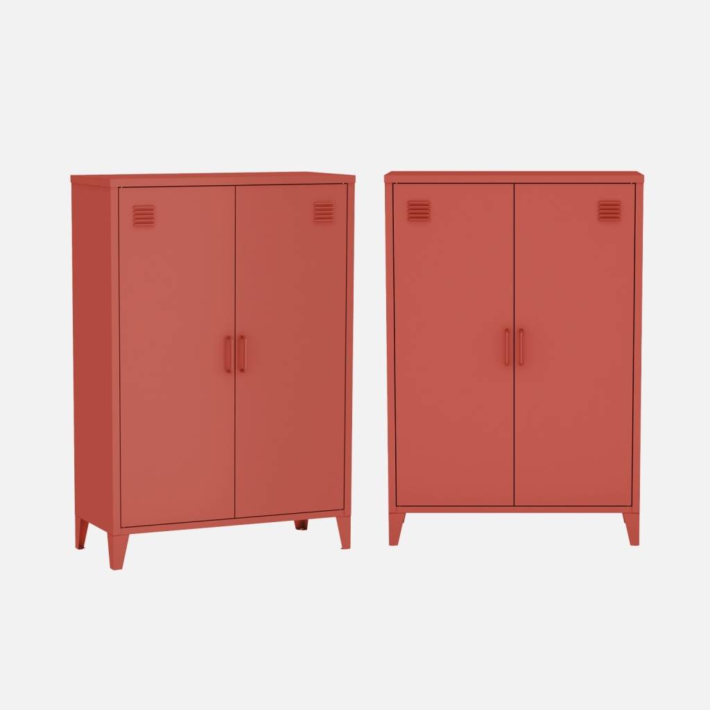 Cómoda/armario de metal de 2 puertas, set de 2, Terracota