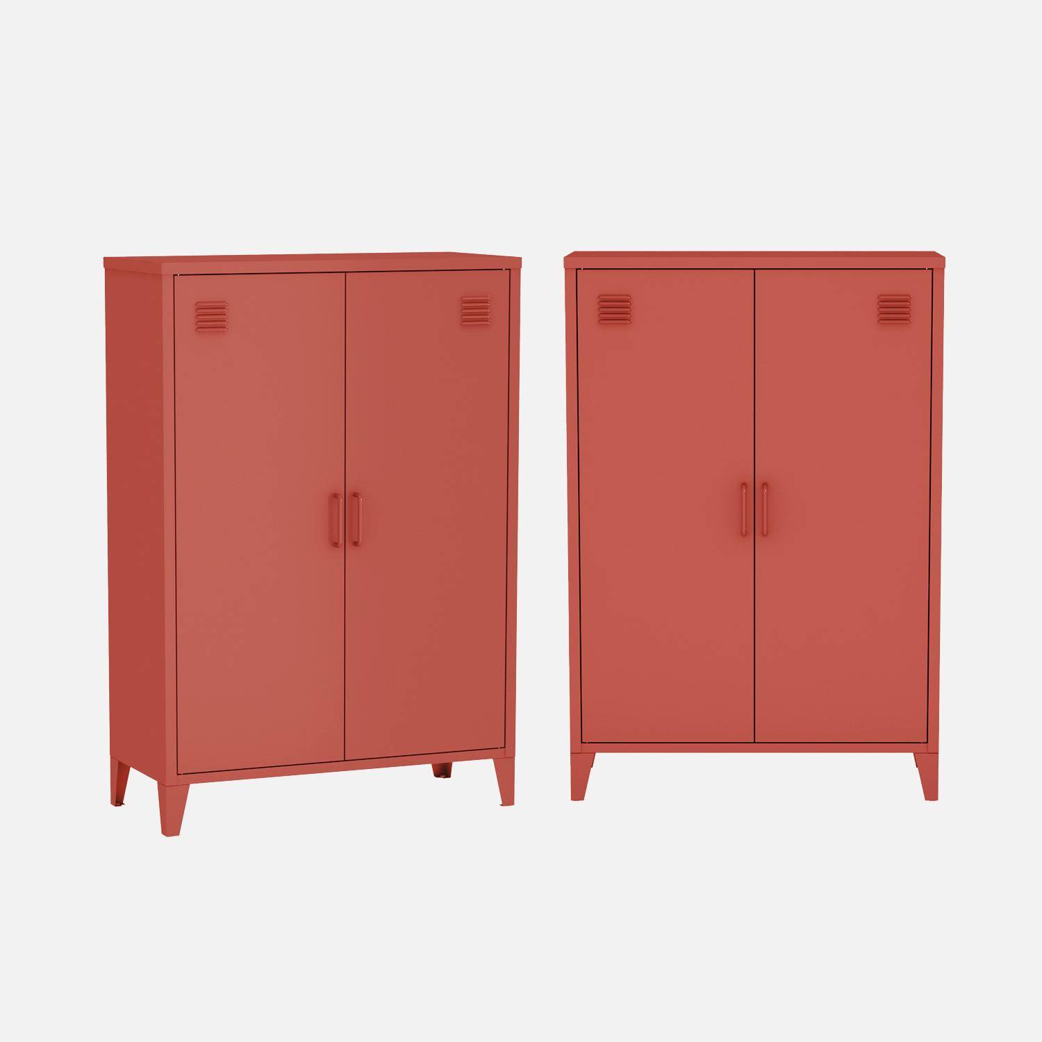Cómoda/armario de metal de 2 puertas, set de 2, Soho, Terracota, 75x33x110 cm,sweeek,Photo2