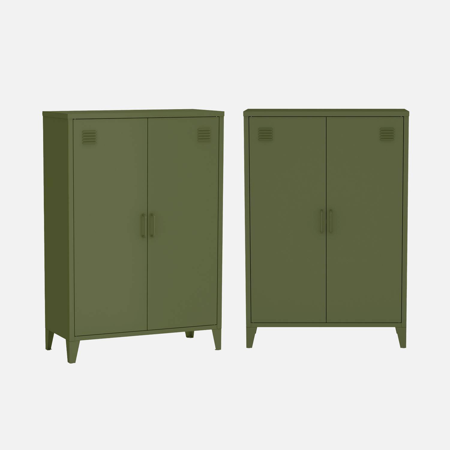 Cómoda/armario de metal de 2 puertas, set de 2, Soho, Verde kaki, 75x33x110 cm Photo2