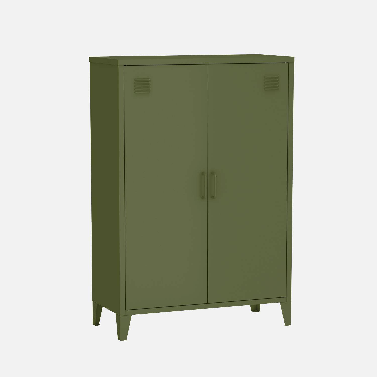 Cómoda/armario de metal de 2 puertas, set de 2, Soho, Verde kaki, 75x33x110 cm,sweeek,Photo3