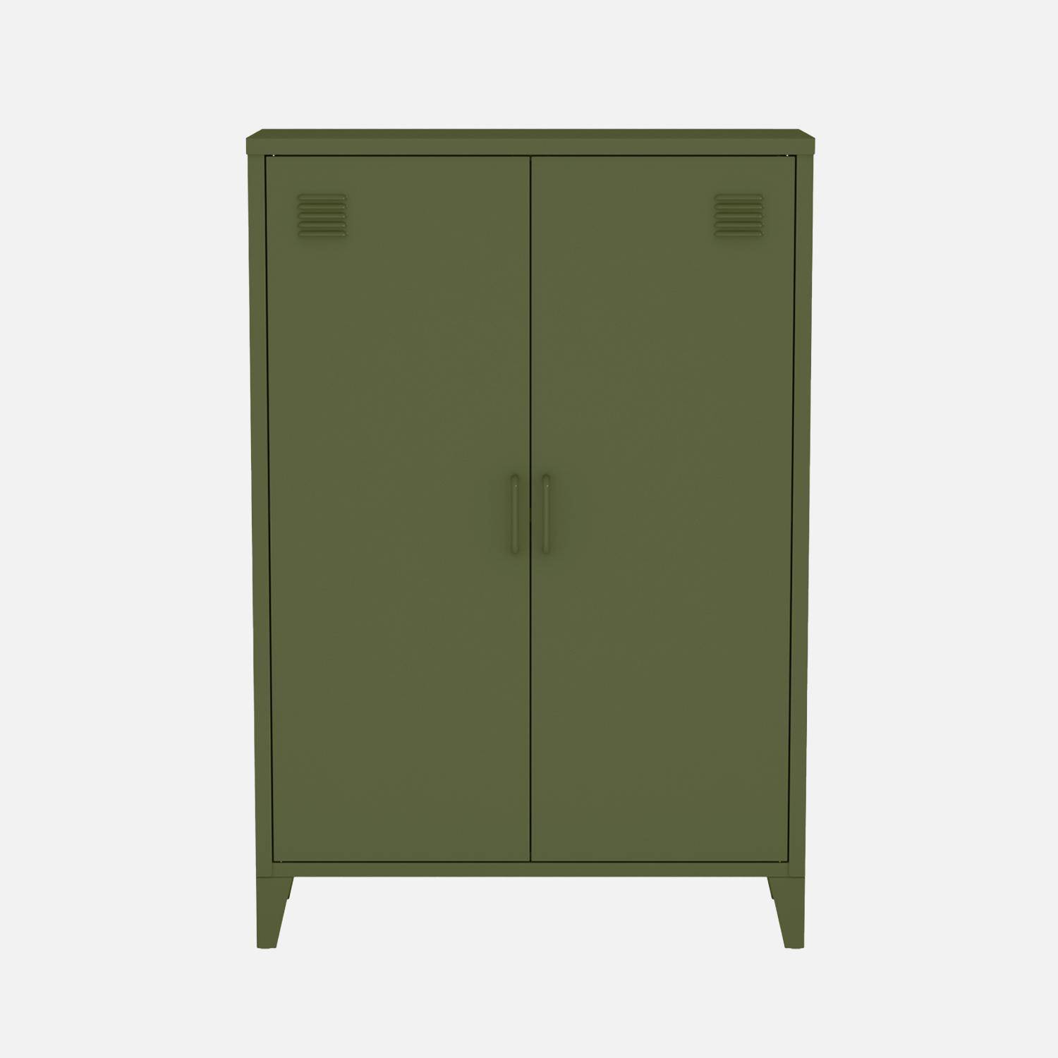 Cómoda/armario de metal de 2 puertas, set de 2, Soho, Verde kaki, 75x33x110 cm Photo4