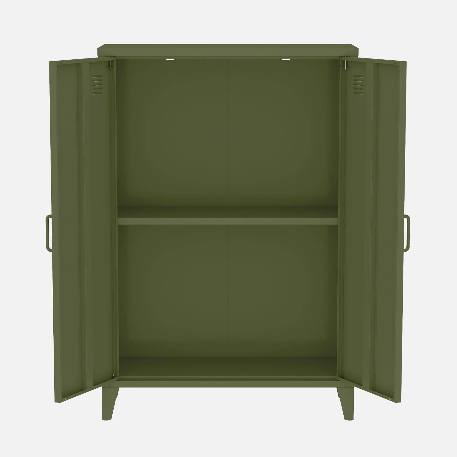 Cómoda/armario de metal de 2 puertas, set de 2, Soho, Verde kaki, 75x33x110 cm,sweeek,Photo5