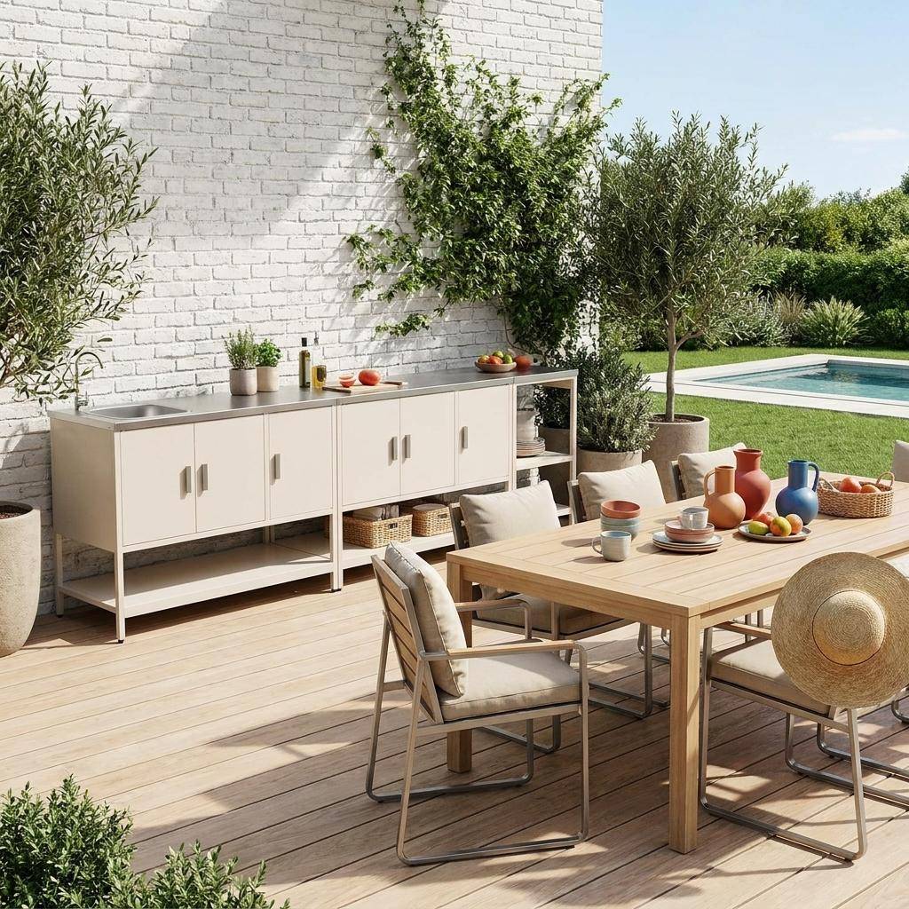 Zewnętrzna kuchnia 3 beżowe moduły stal nierdzewna - Naxos Photo1