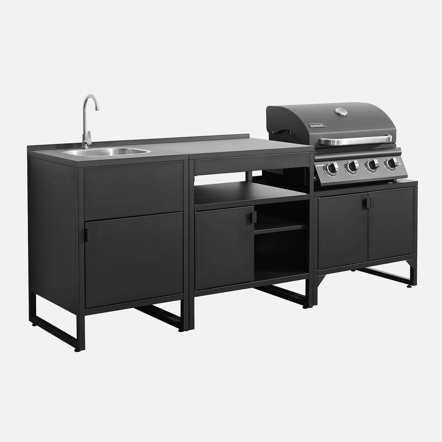 Cuisine extérieure 3 modules acier inoxydable avec barbecue gaz 4 brûleurs noir - Kea,sweeek,Photo3