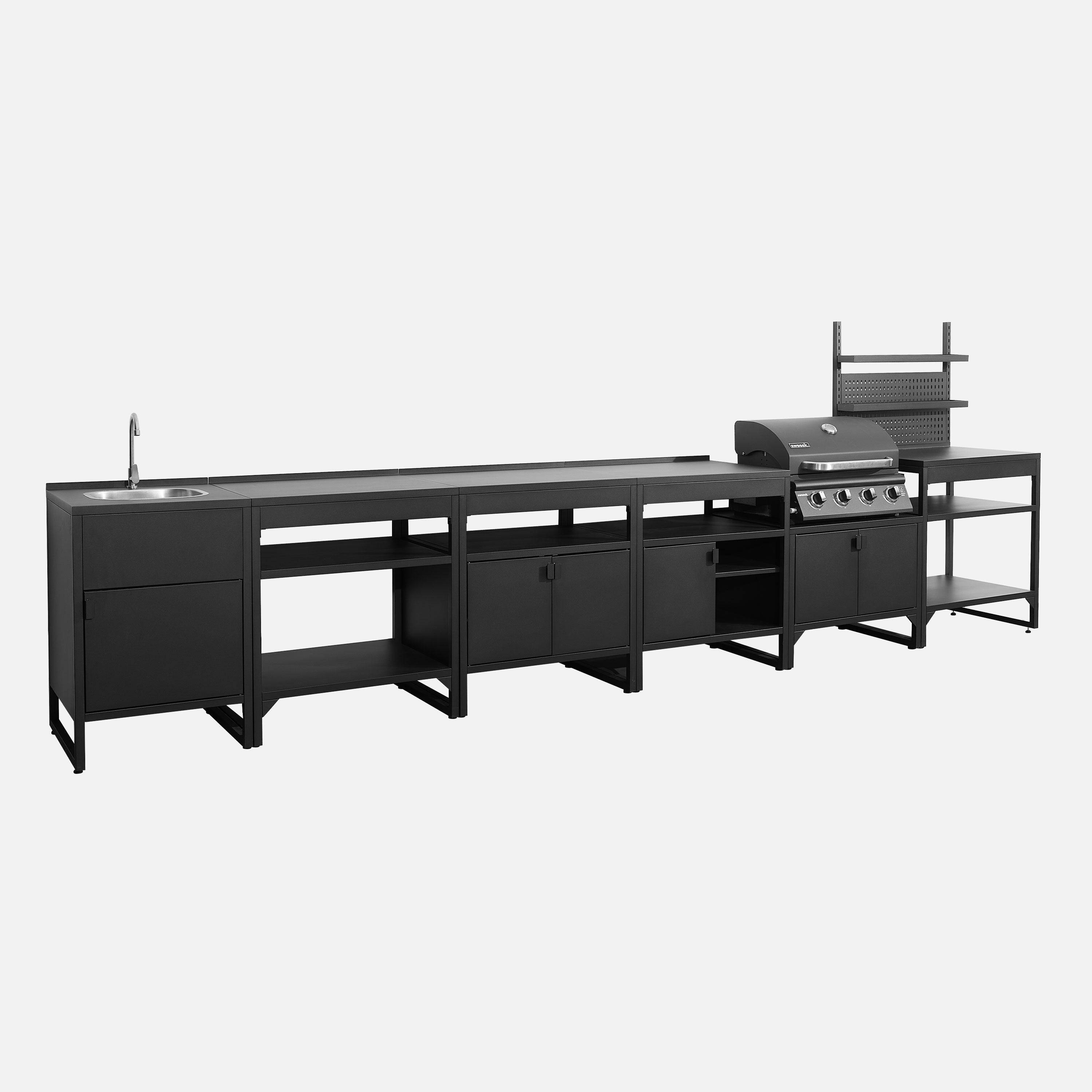 Cuisine extérieure 6 modules acier inoxydable avec barbecue gaz 4 brûleurs noir - Kea,sweeek,Photo4