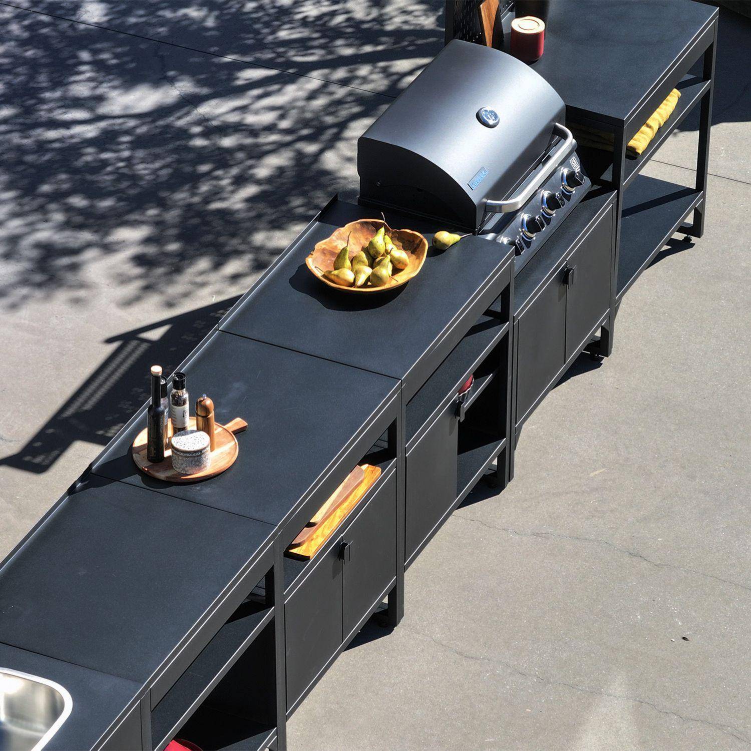 Buitenkeuken 6 modules roestvrij staal met gasbarbecue 4 branders zwart - Kea Photo4