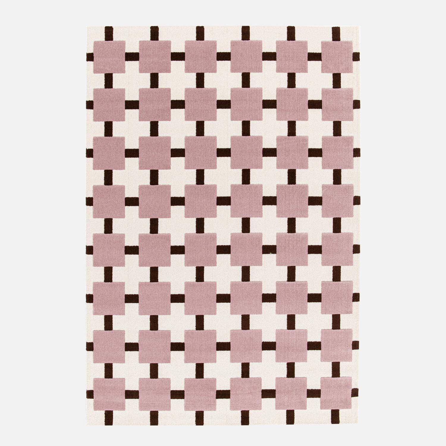 Tapis intérieur motif à carreaux rose et marron 120x170cm - Thelma Photo1