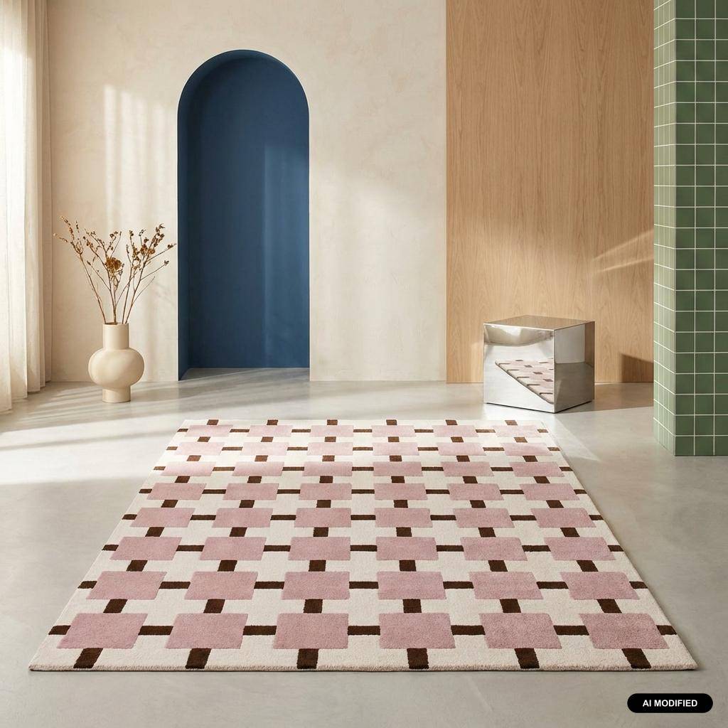 Tapis intérieur motif à carreaux rose et marron 120x170cm - Thelma Photo1