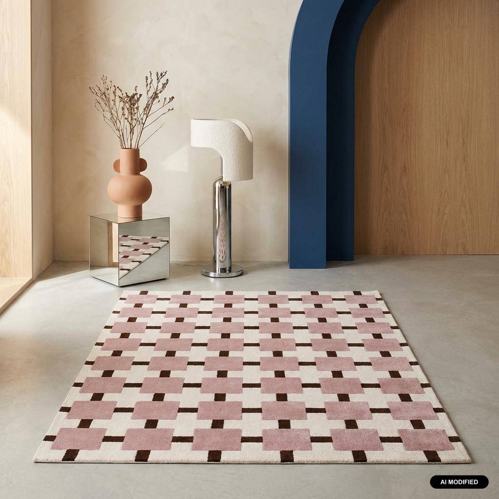 Teppich für den Innenbereich mit rosa und braunem Karomuster 200x290cm - Thelma Photo1