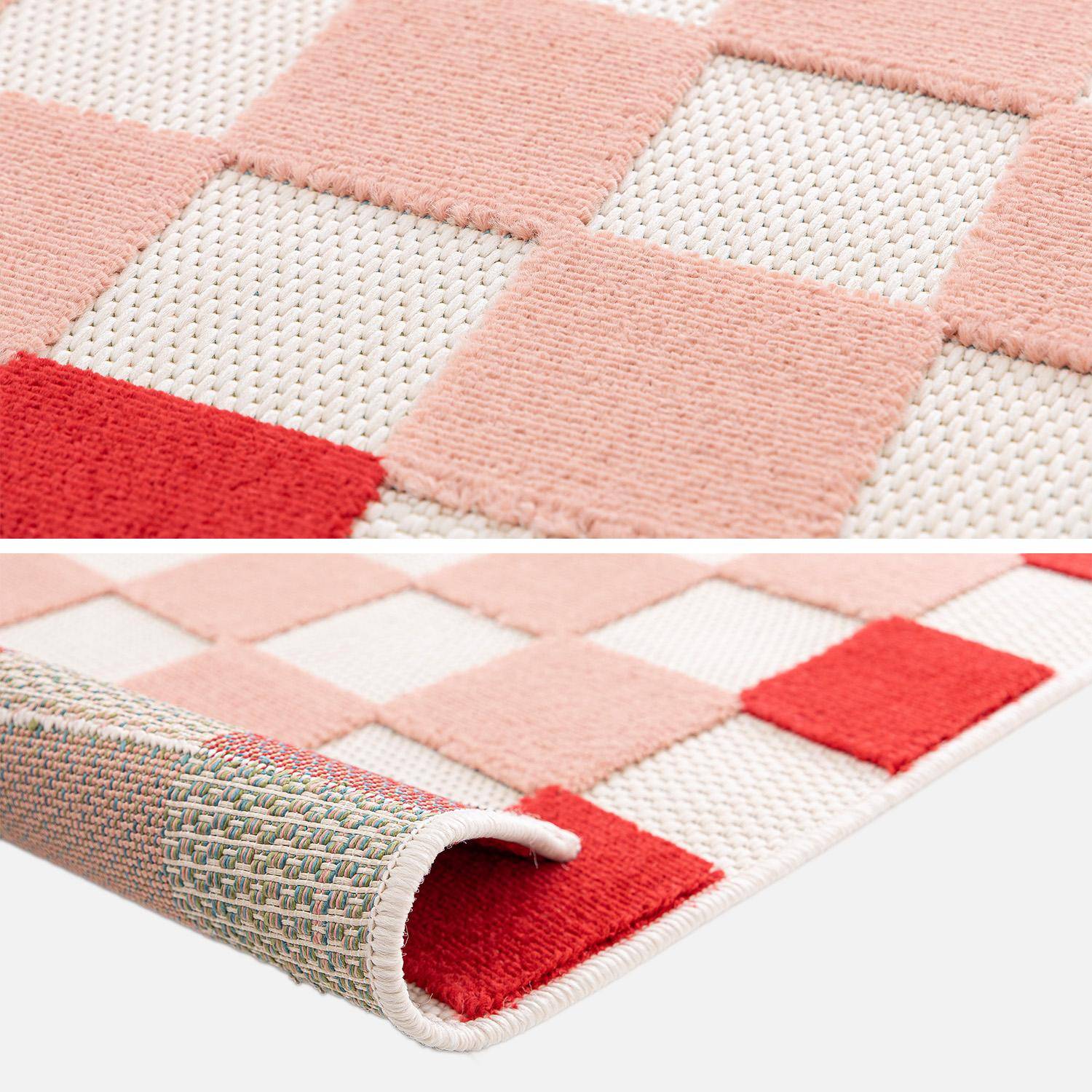 Alfombra interior/exterior de cuadros rosa y rojo, Mona, 150x80x0.7 cm Photo3