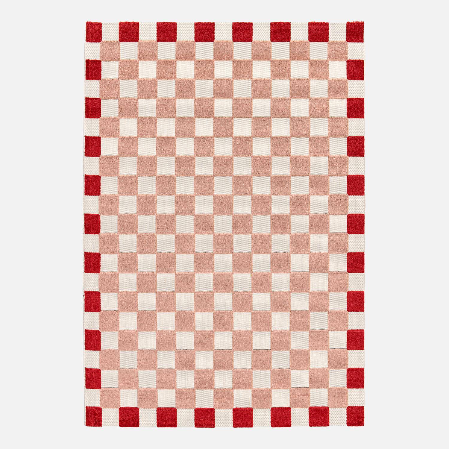 Tapis intérieur/extérieur damier rose et rouge 160x230cm - Mona,sweeek,Photo1
