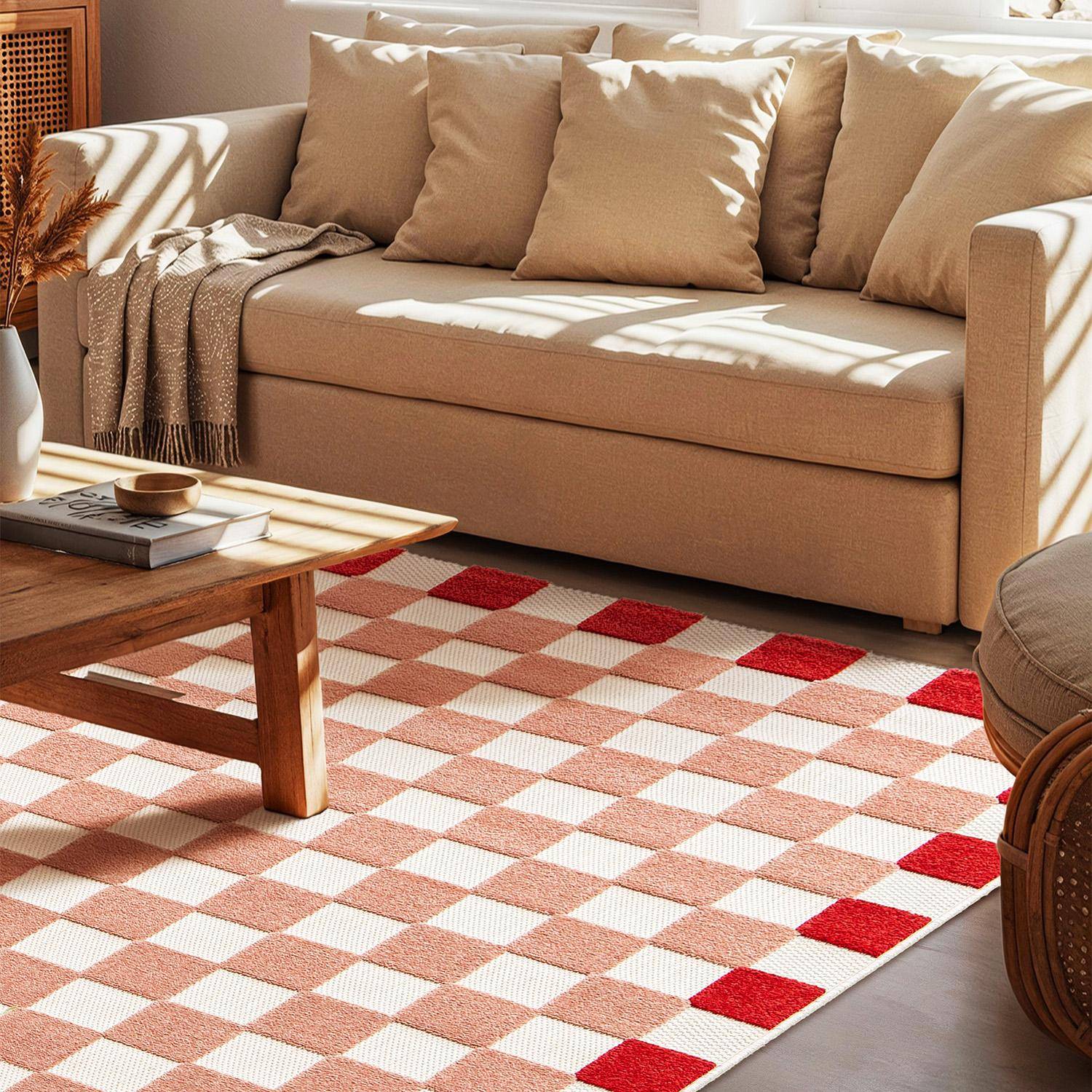 Tapis intérieur/extérieur damier rose et rouge 160x230cm - Mona Photo2