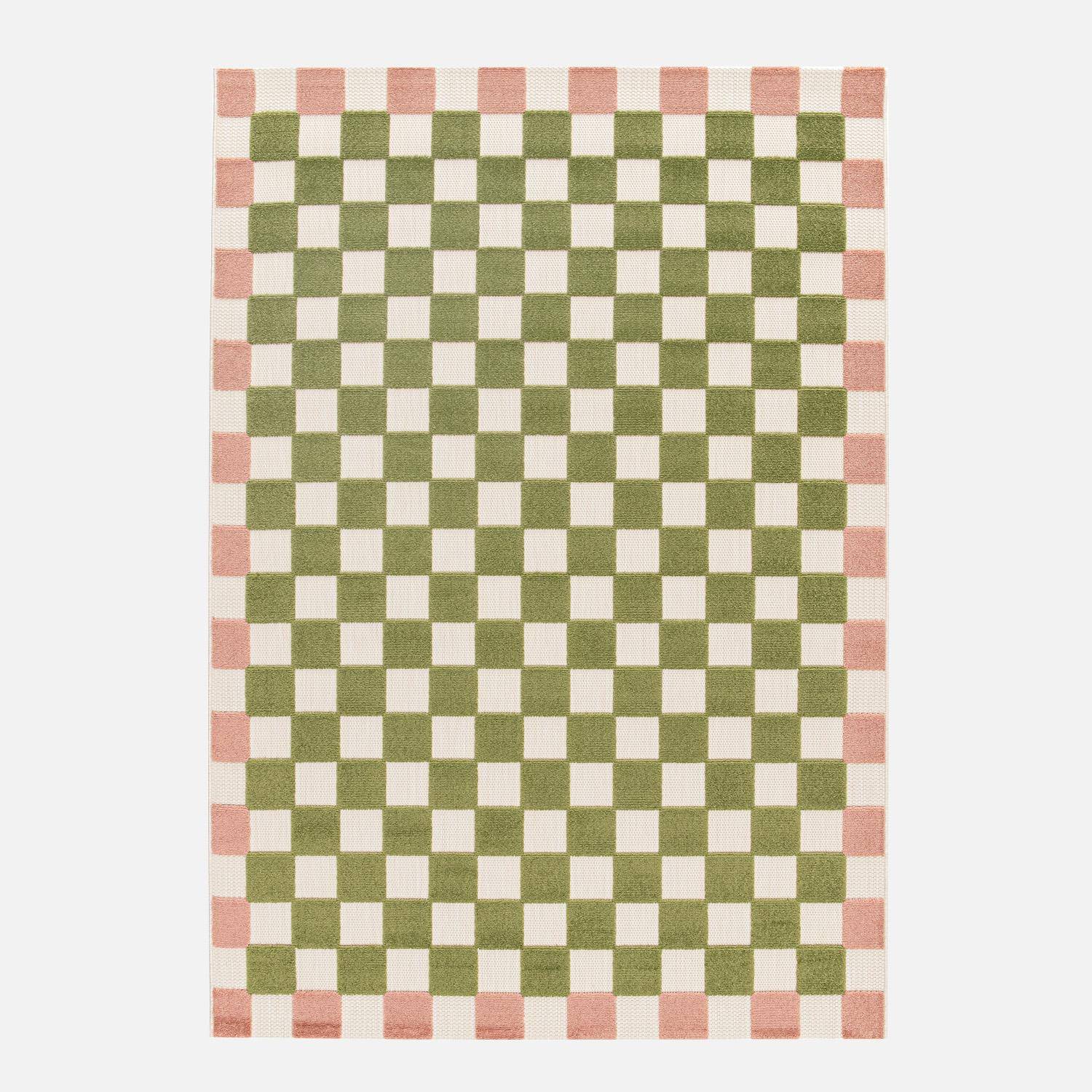 Tapis intérieur/extérieur damier rose et vert 120x170cm - Auguste,sweeek,Photo2