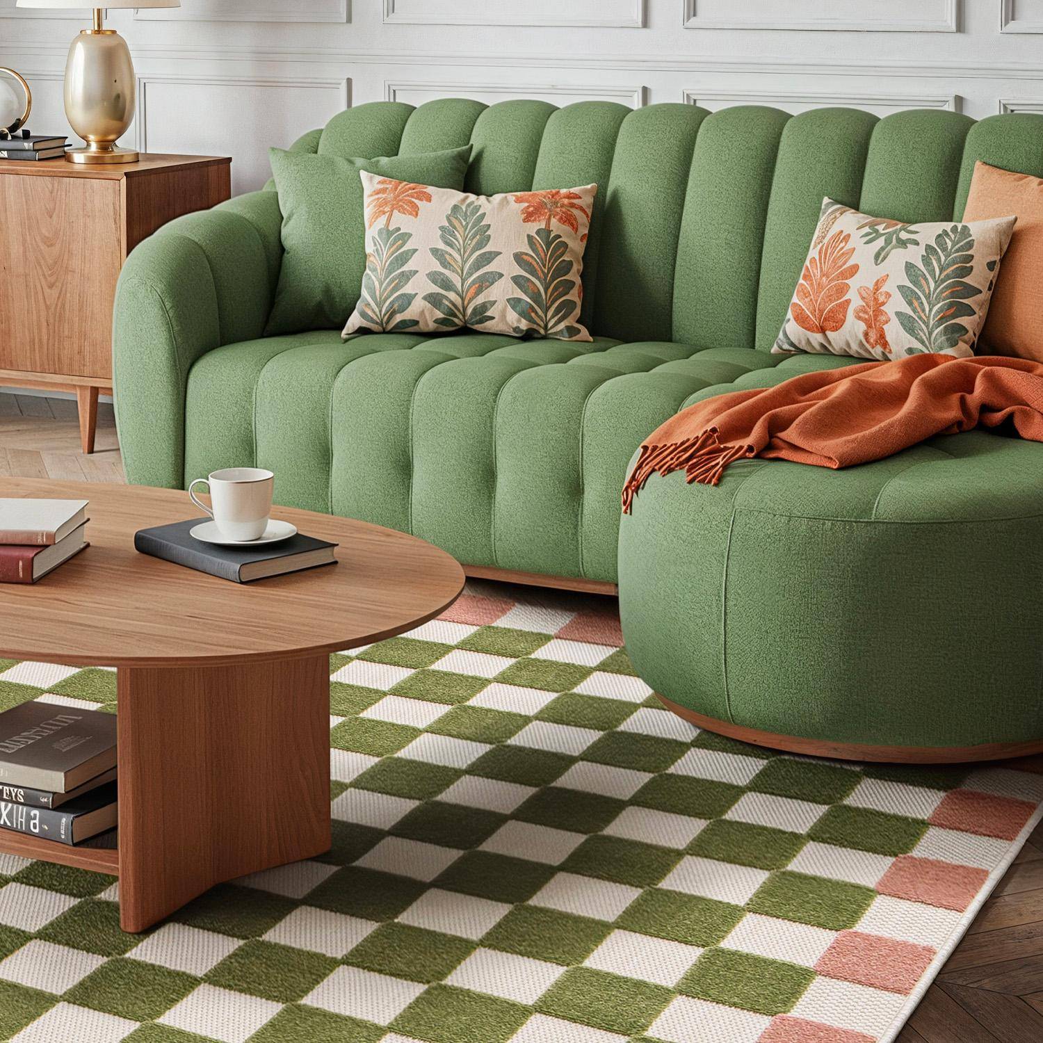 Tapis intérieur/extérieur damier rose et vert 120x170cm - Auguste,sweeek,Photo1