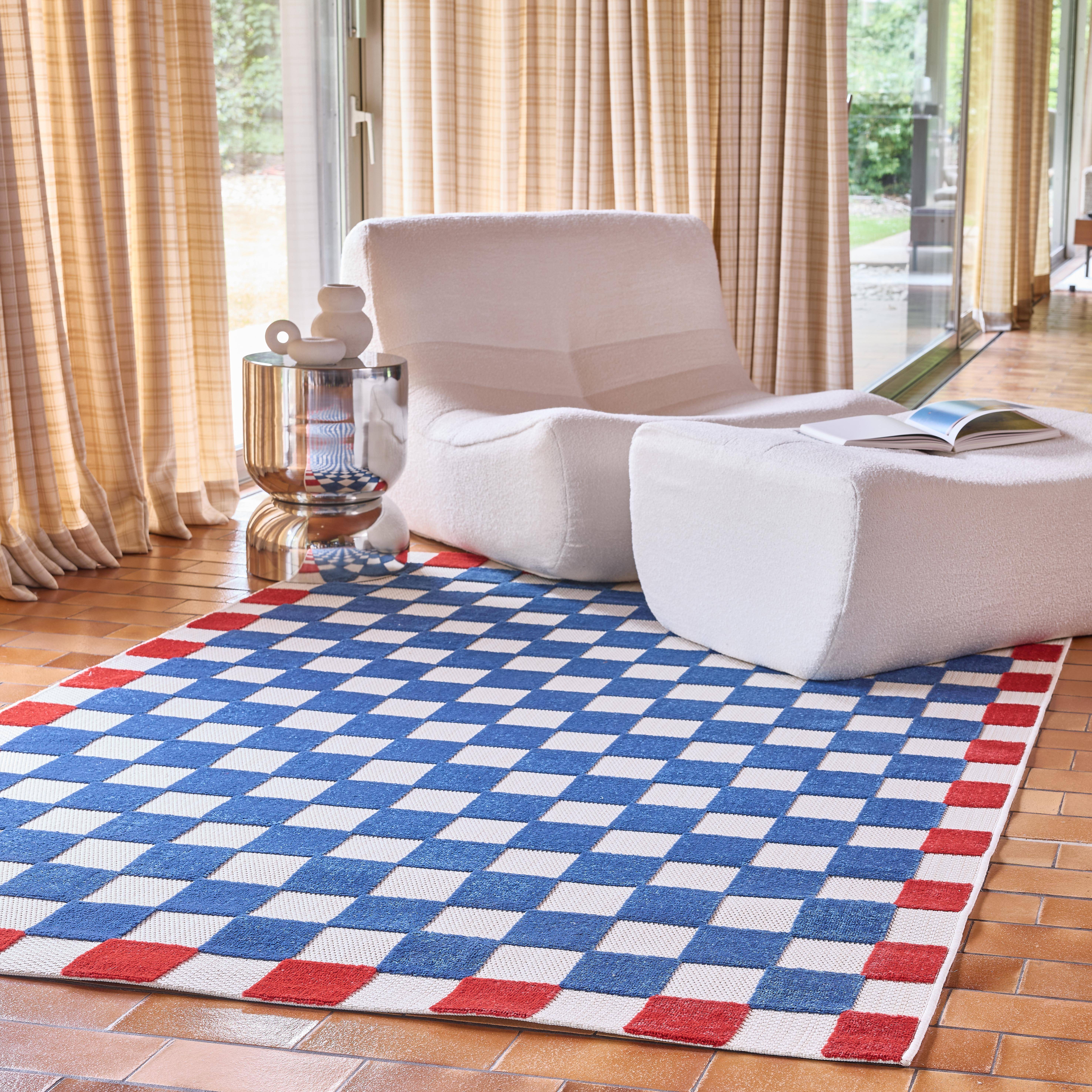 In- und Outdoor-Teppich, blau und rot kariert 80x150cm - Octave Photo1