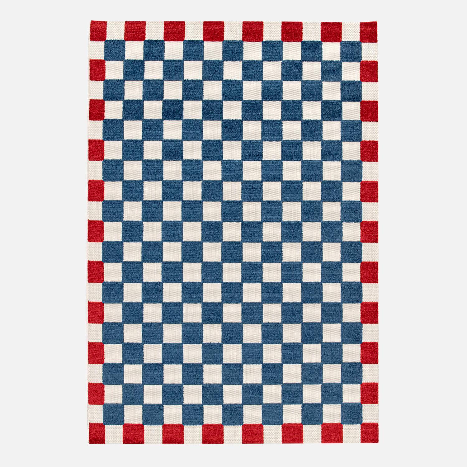 Tapis intérieur/extérieur damier bleu et rouge 200x290cm - Octave,sweeek,Photo2