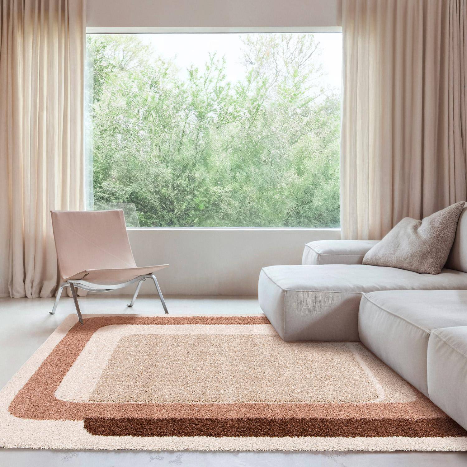Alfombra interior con diseño gráfico marrón, rosa y beige, Olli, 170x120x3 cm Photo3