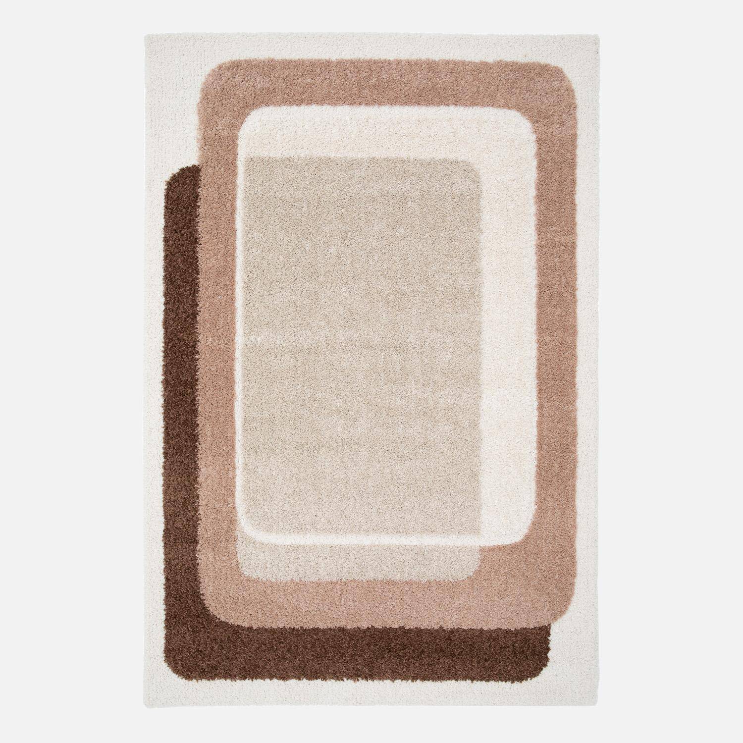 Alfombra interior con diseño gráfico marrón, rosa y beige, Olli, 170x120x3 cm Photo1