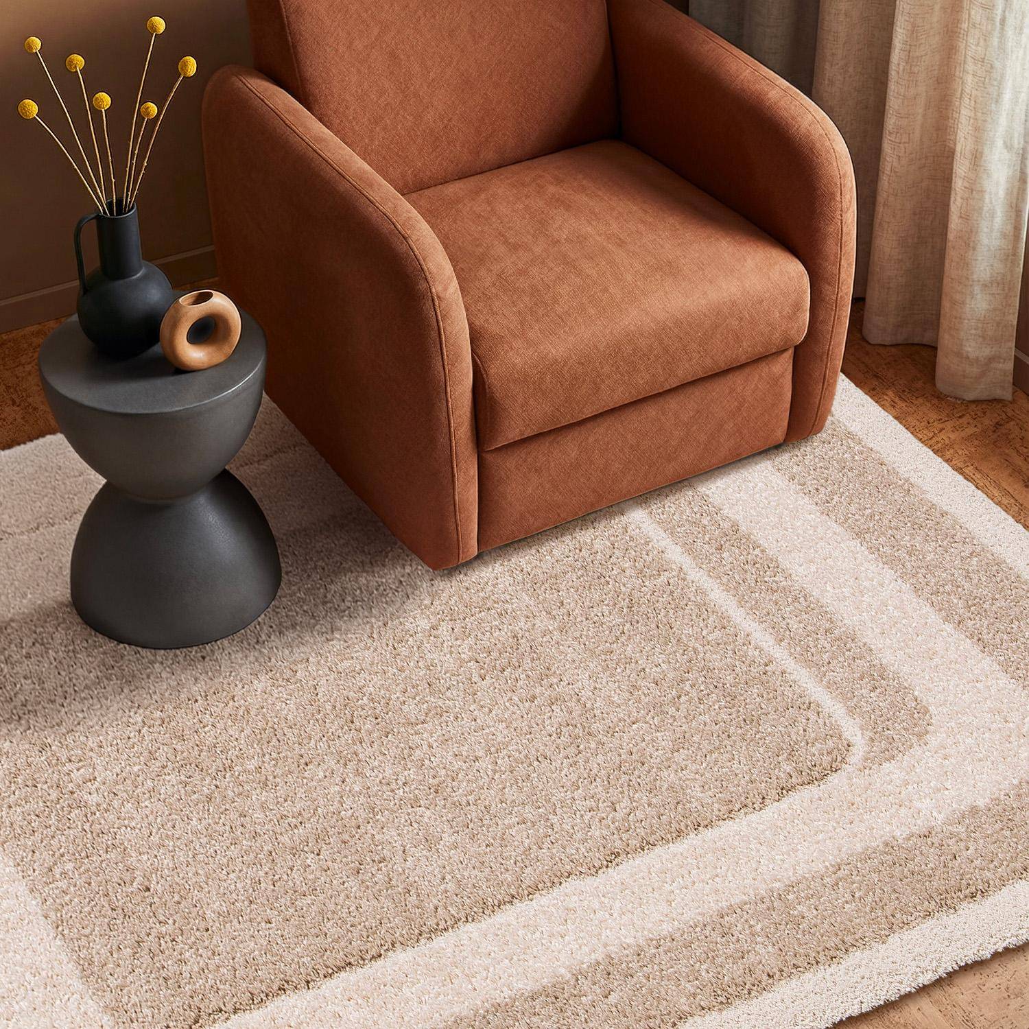 Tappeto da interno con motivo grafico beige e crema - 170x120x3 cm Photo3