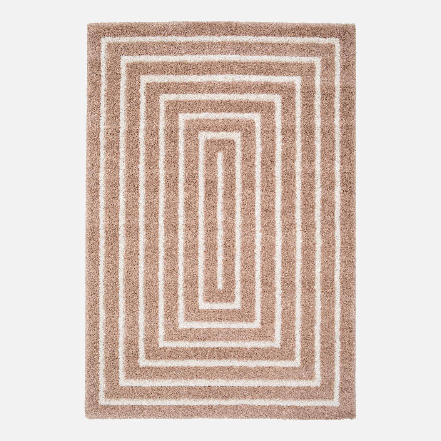 Alfombra interior con diseño de rectángulo rosa y crema, Lia, 290x200x3 cm Photo1