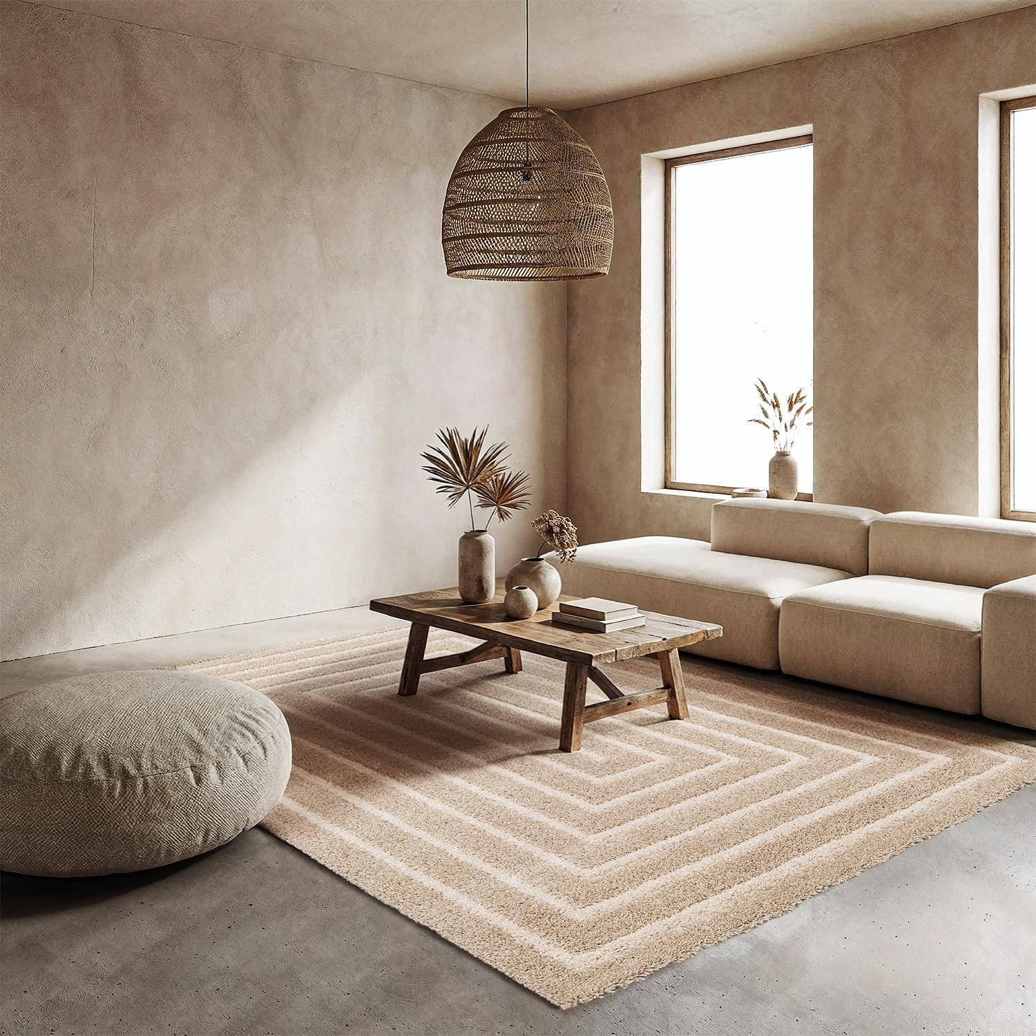 Tappeto da interno motivo rettangolare beige e crema - 150x80x3 cm Photo1