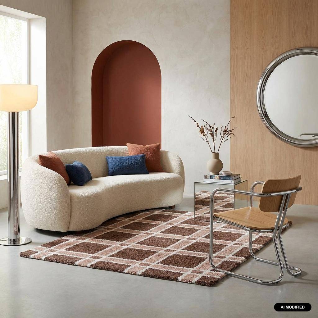 Indoor rug with brown and pink checkered pattern 150x80 cm - Miro Photo1