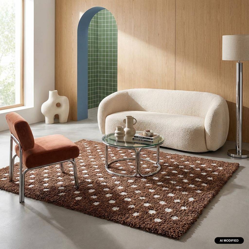 Tapis intérieur à pois marron et crème 80x150cm - Eno Photo1