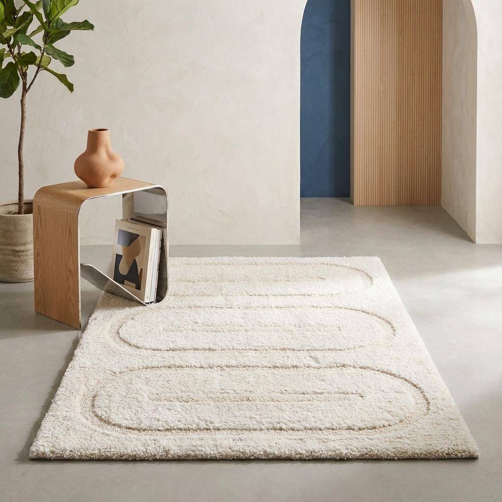 Alfombra interior con motivos geométricos crema - 230x160x3.5 cm Photo1