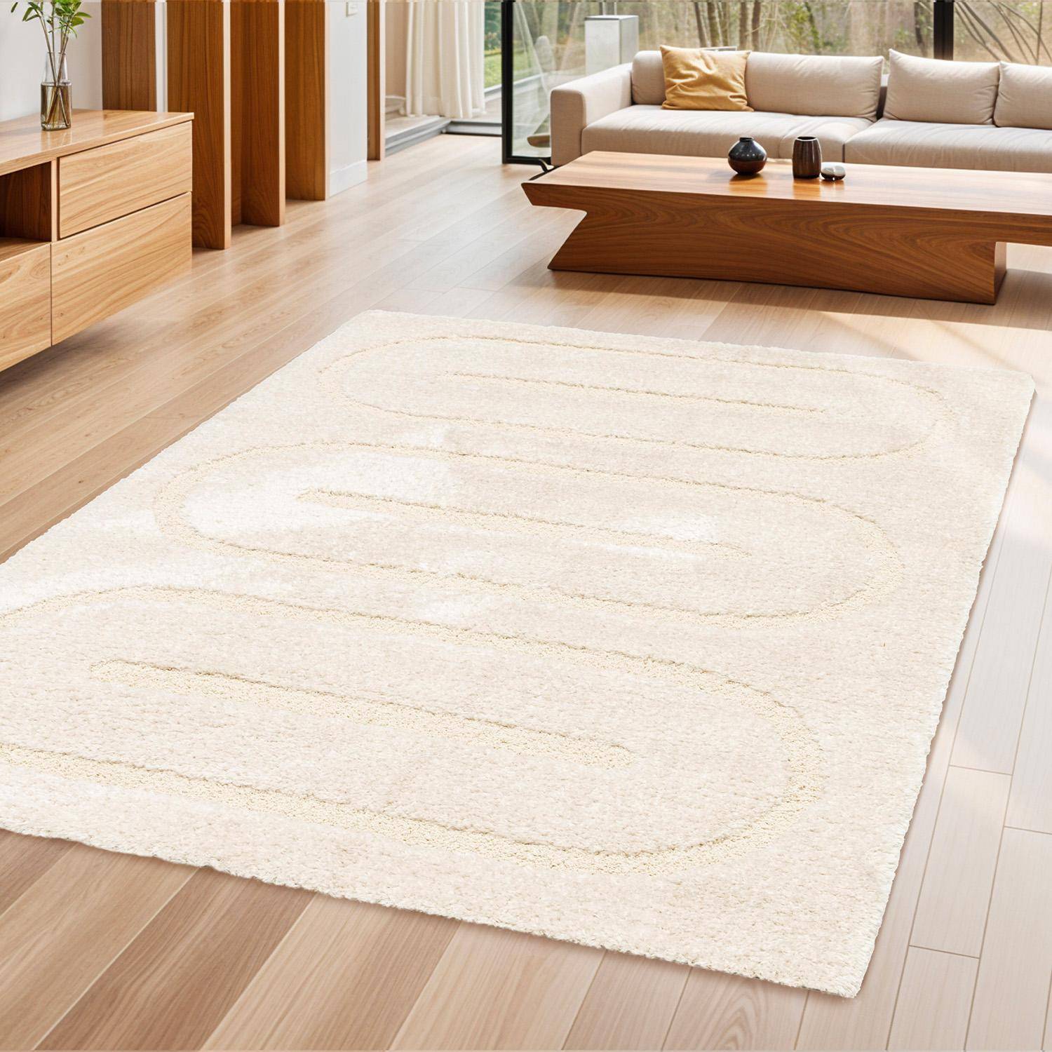 Tapis intérieur motifs géométriques crème 200x290cm - Mae Photo3