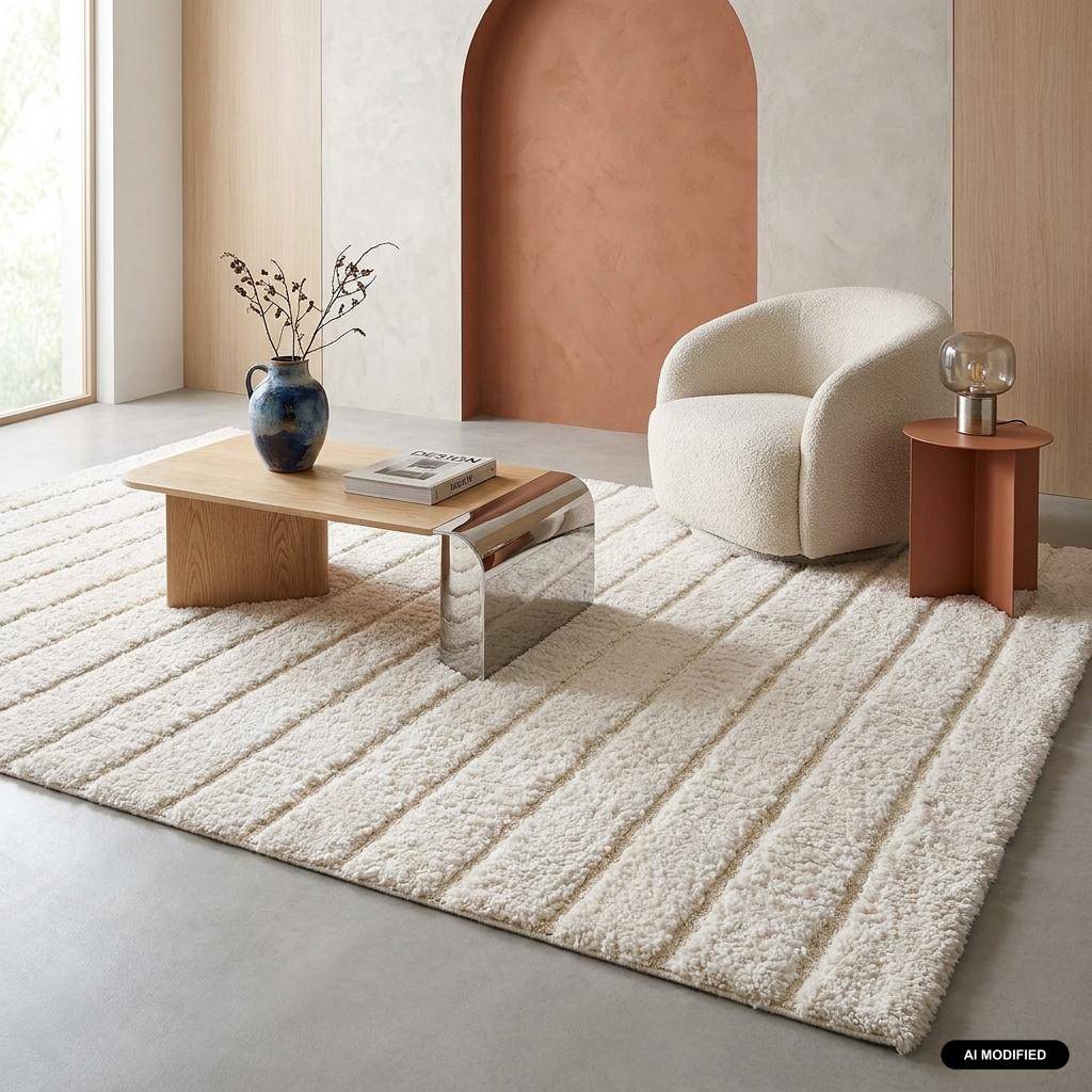Crèmekleurig vloerkleed met lineair patroon voor binnen 120 x 170cm - Sol Photo1