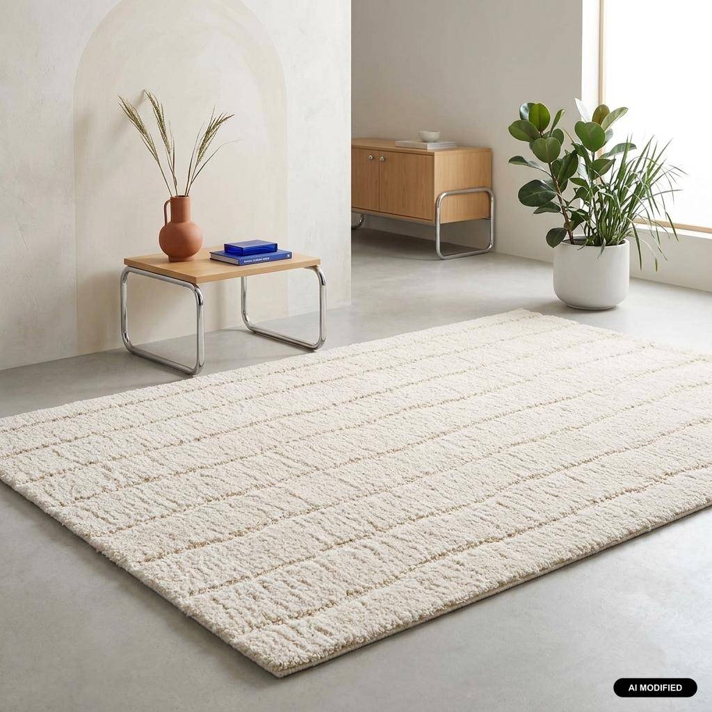 Tapete de interior com padrão linear creme - 290x200x3.5 cm Photo1