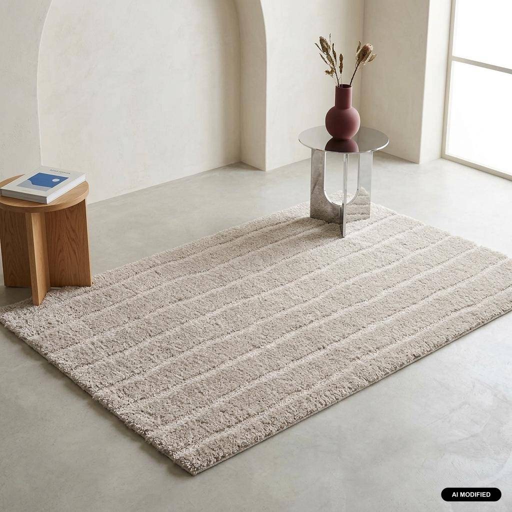 Tappeto da interno motivo lineare taupe, Uma, 150x80x3.5 cm Photo1