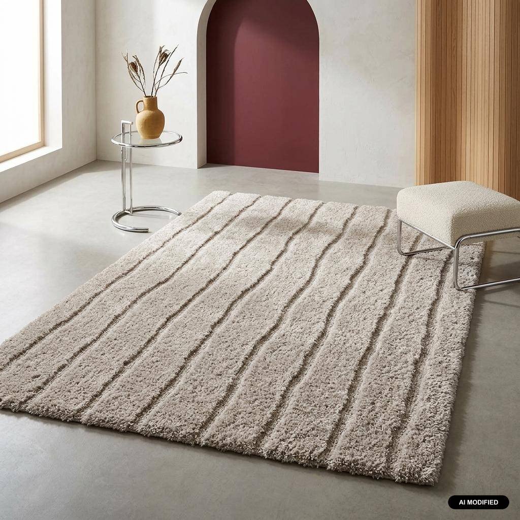 Alfombra interior con diseño lineal topo, Uma, 170x120x3.5 cm Photo1