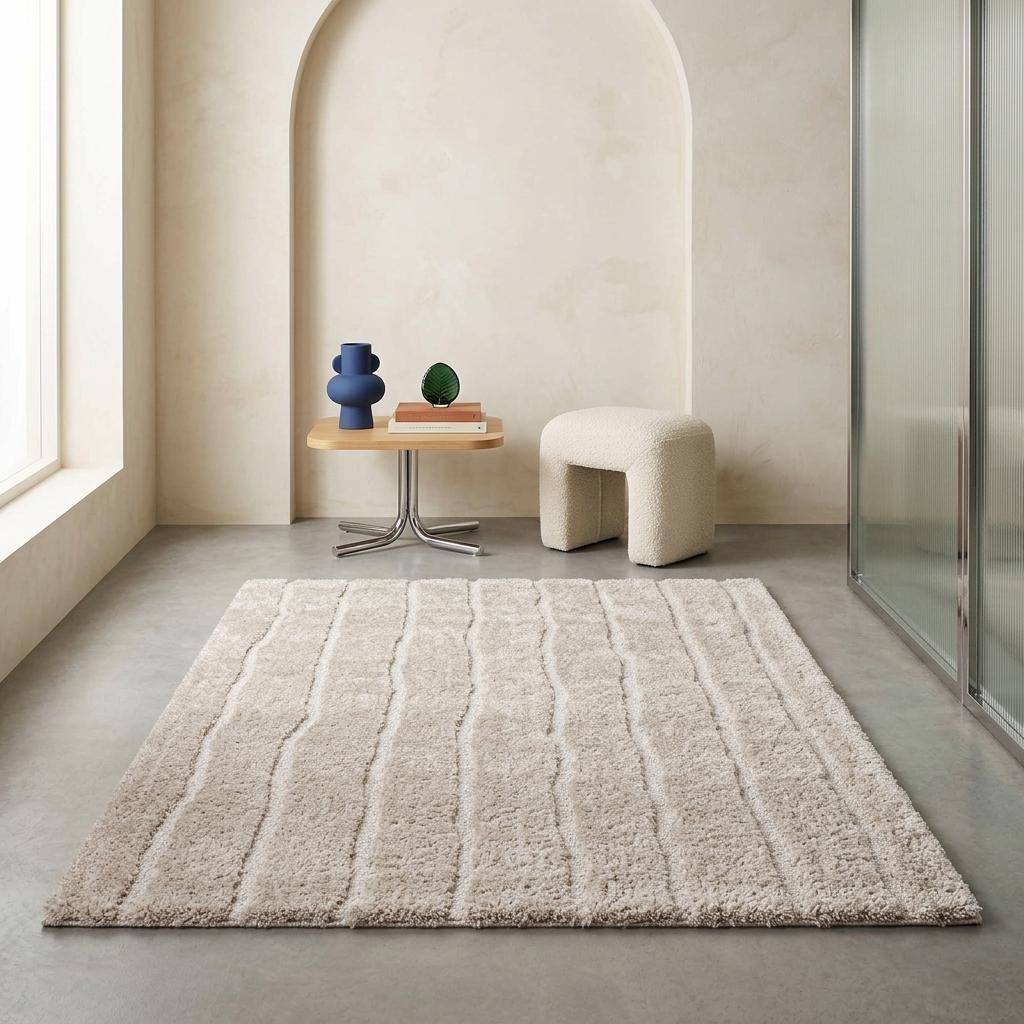 Tapis intérieur motif linéaire taupe 200x290cm - Uma Photo1