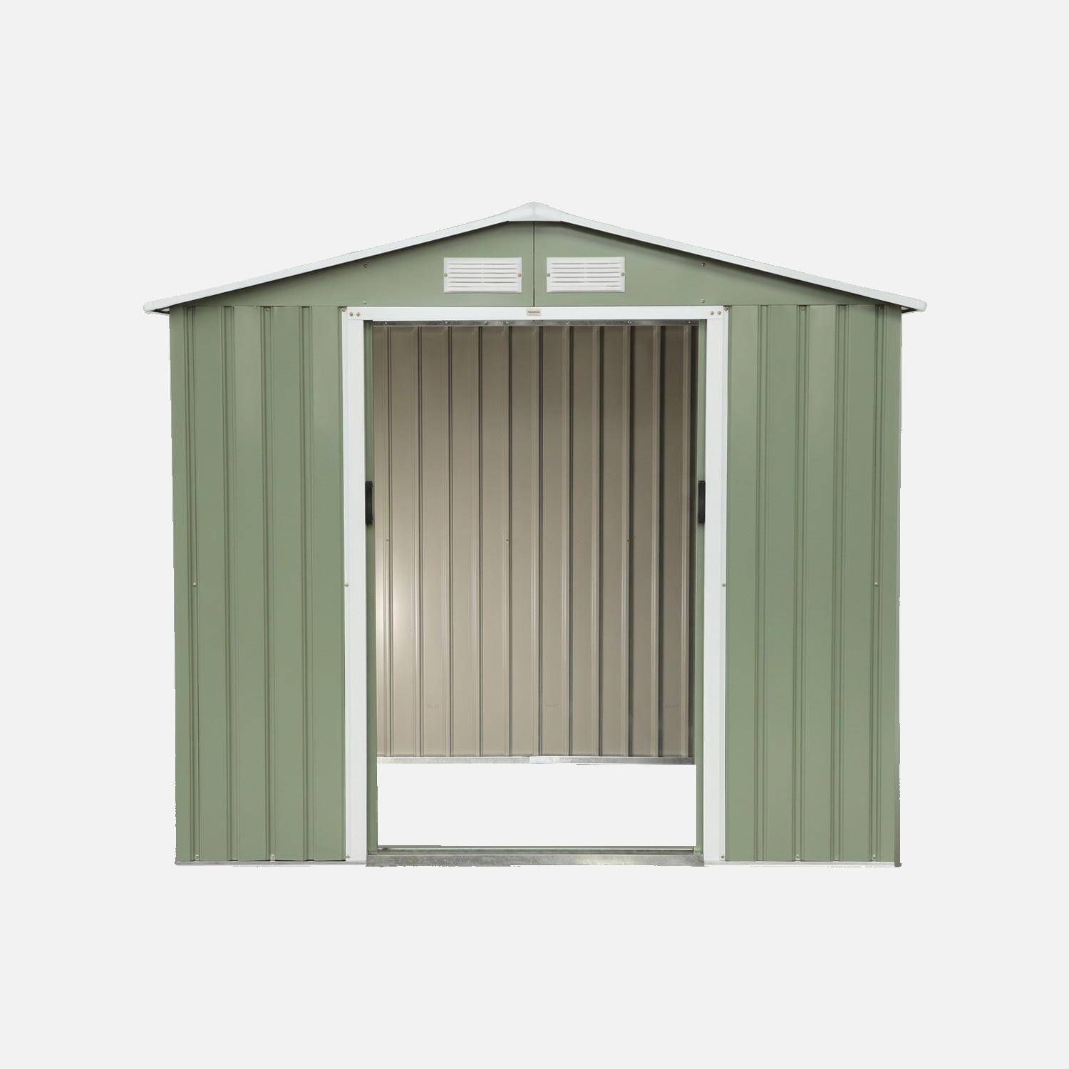 Abri de jardin en métal - Houtland, 2,71 m² vert clair- Cabane à outils avec double portes coulissantes, kit de fixation sol inclus, L 213 x P 131 x H 185cm Photo4