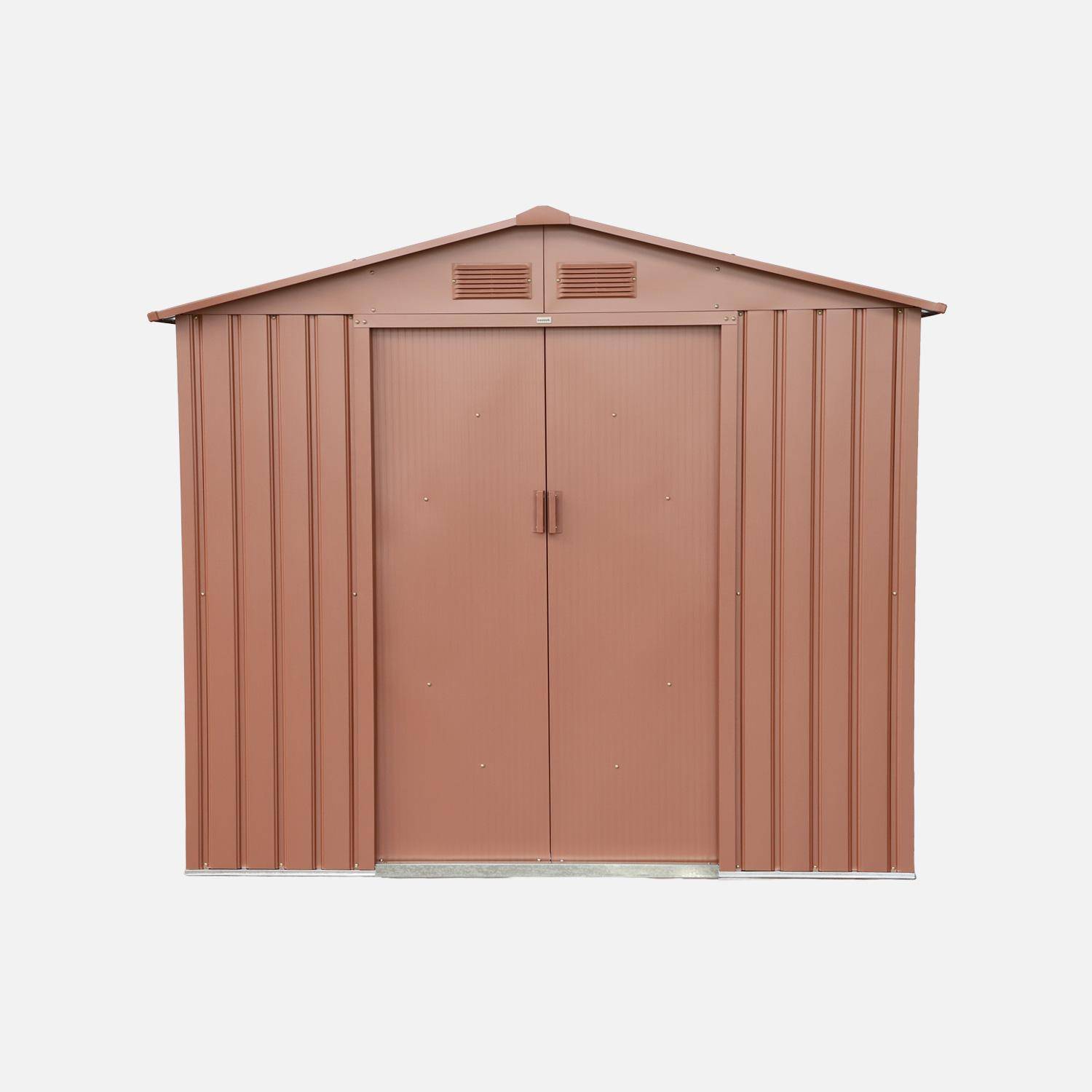 Abri de jardin en métal - Houtland, 2,71 m² terracotta - Cabane à outils avec double portes coulissantes, kit de fixation sol inclus, L 213 x P 131 x H 185cm Photo3