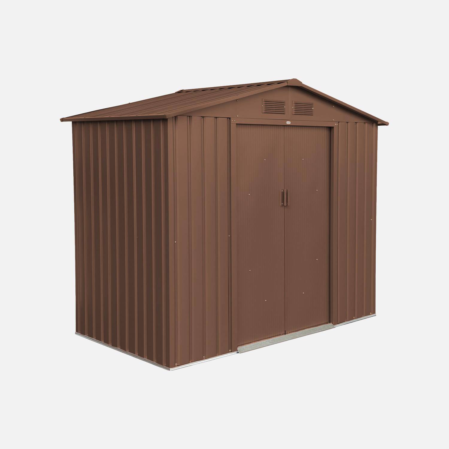 Abri de jardin en métal - Houtland, 2,71 m² terracotta - Cabane à outils avec double portes coulissantes, kit de fixation sol inclus, L 213 x P 131 x H 185cm Photo2