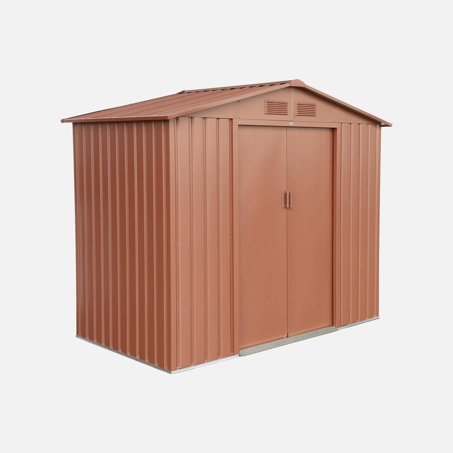 Abri de jardin en métal - Houtland, 2,71 m² terracotta - Cabane à outils avec double portes coulissantes, kit de fixation sol inclus, L 213 x P 131 x H 185cm Photo2
