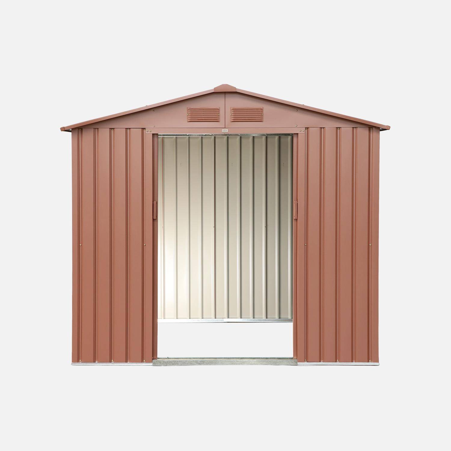 Abri de jardin en métal - Houtland, 2,71 m² terracotta - Cabane à outils avec double portes coulissantes, kit de fixation sol inclus, L 213 x P 131 x H 185cm Photo4