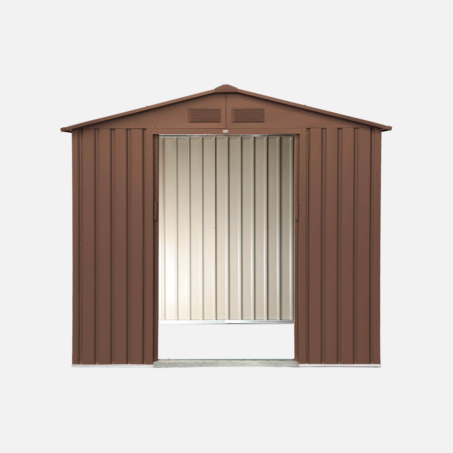 Abri de jardin en métal - Houtland, 2,71 m² terracotta - Cabane à outils avec double portes coulissantes, kit de fixation sol inclus, L 213 x P 131 x H 185cm Photo4