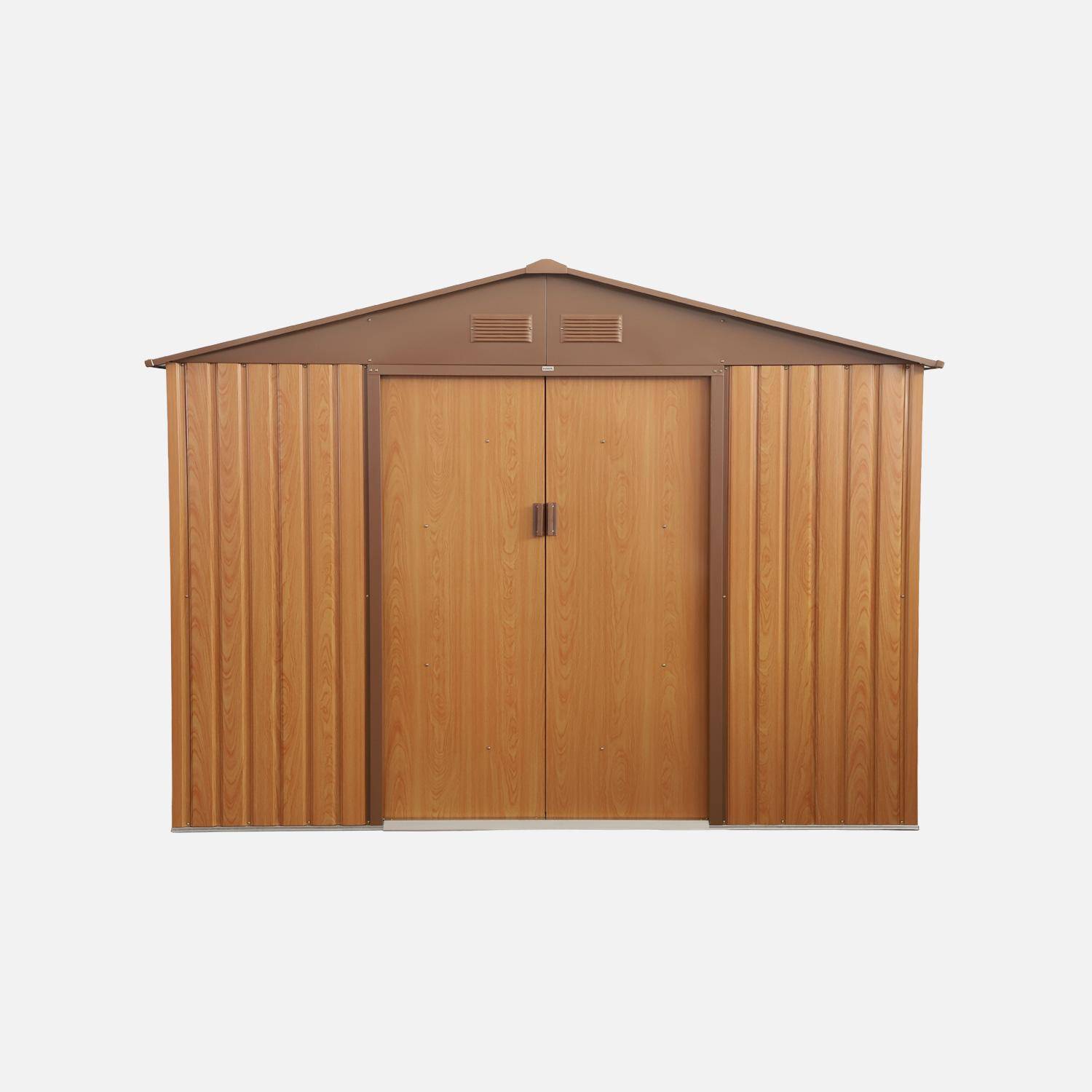 Abri de jardin en métal - Calaisis - 7,06m² bois et marron - Cabane à outils avec deux portes coulissantes, kit de fixation sol inclus, maison de rangement, remise Photo2