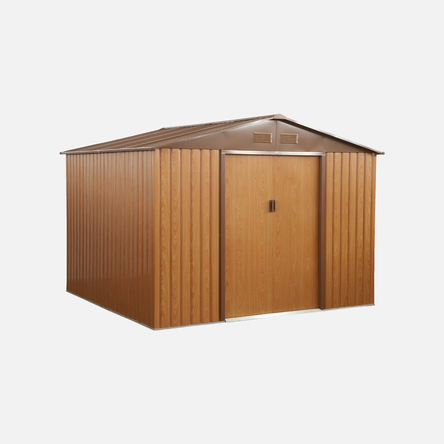 Abri de jardin en métal - Calaisis - 7,06m² bois et marron - Cabane à outils avec deux portes coulissantes, kit de fixation sol inclus, maison de rangement, remise Photo1