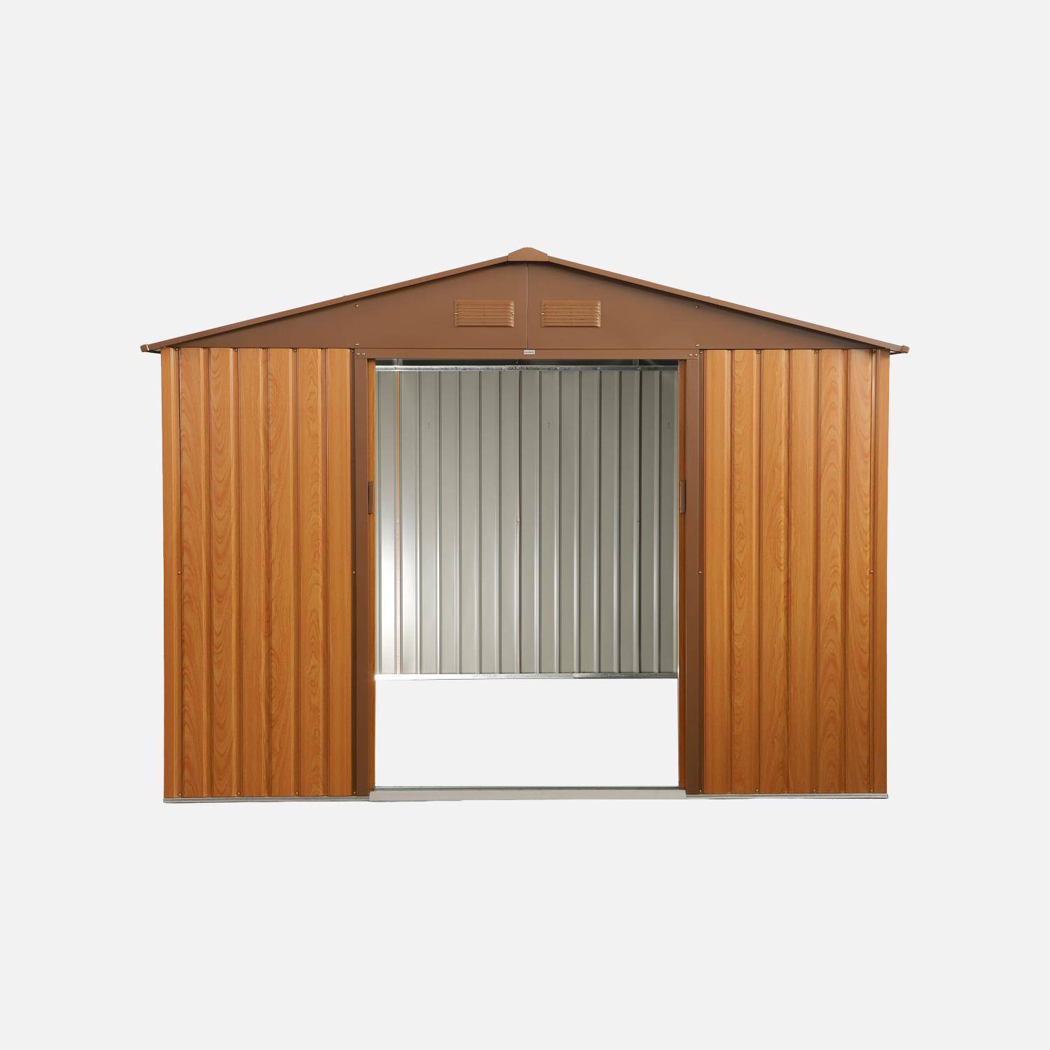 Abri de jardin en métal - Calaisis - 7,06m² bois et marron - Cabane à outils avec deux portes coulissantes, kit de fixation sol inclus, maison de rangement, remise Photo3