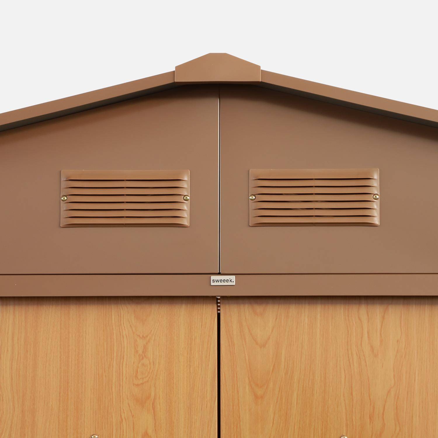 Abri de jardin en métal - Calaisis - 7,06m² bois et marron - Cabane à outils avec deux portes coulissantes, kit de fixation sol inclus, maison de rangement, remise Photo4
